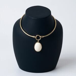 White House Black Market Gold Collar Choker with White Oval Pendant | NWOT